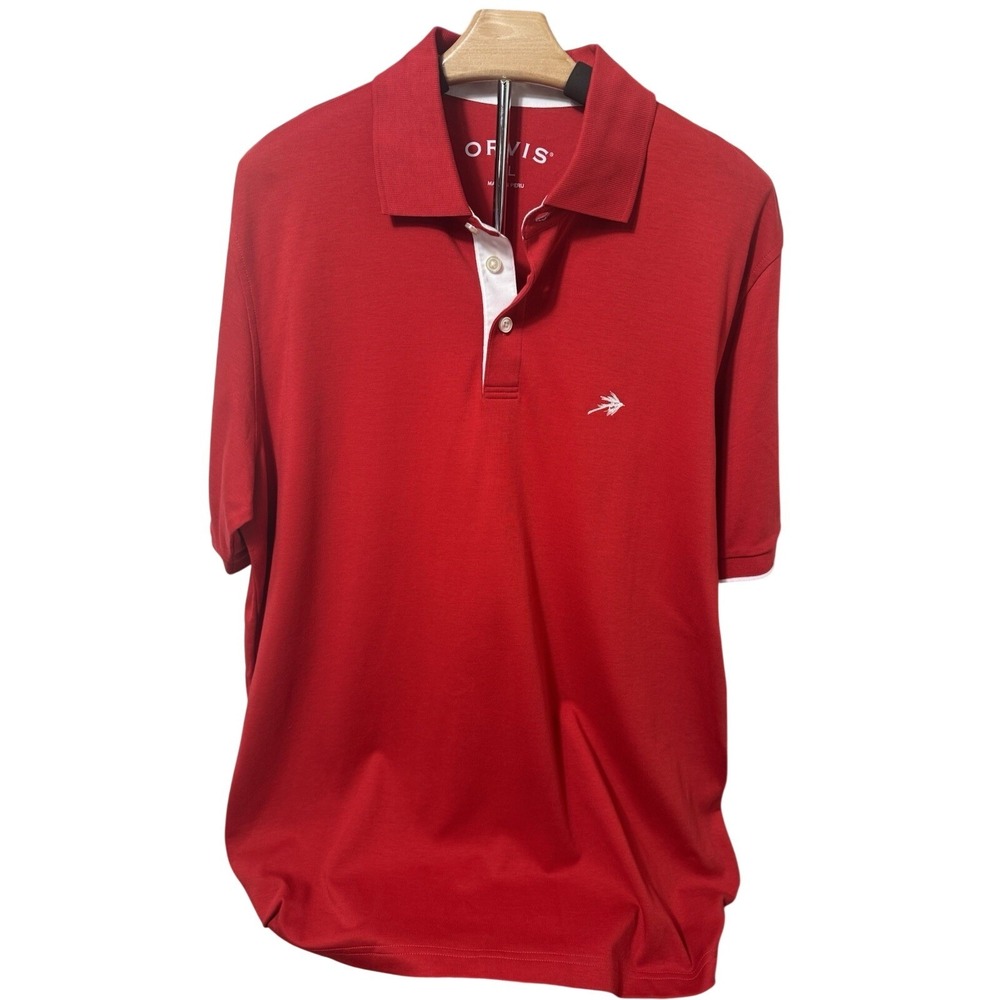 Orvis Polo Shirt Mens XL Red Short Sleeve Pima Cotton Fly Fishing Logo Peru